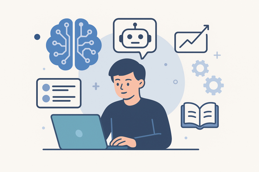 Student learning with AI technology in a digital classroom environment.