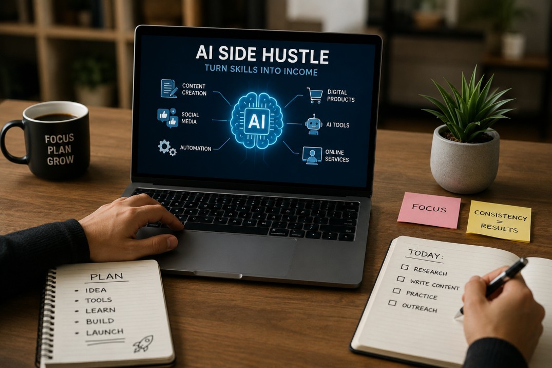 Beginner working on an AI side hustle and planning how to turn AI skills into income